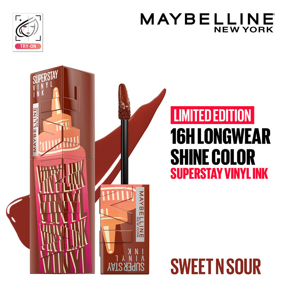 Maybelline New York Super Stay Vinyl Ink Liquid Lipstick, Instant Shine Lasts Up To 16H - Sweet N Sour Sauce | Grocsy