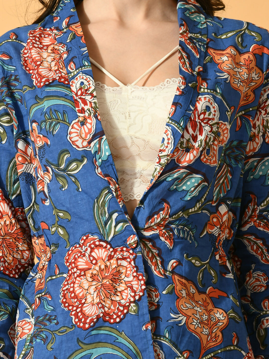Myshka Women's Blue Printed Floral Jacket | Grocsy