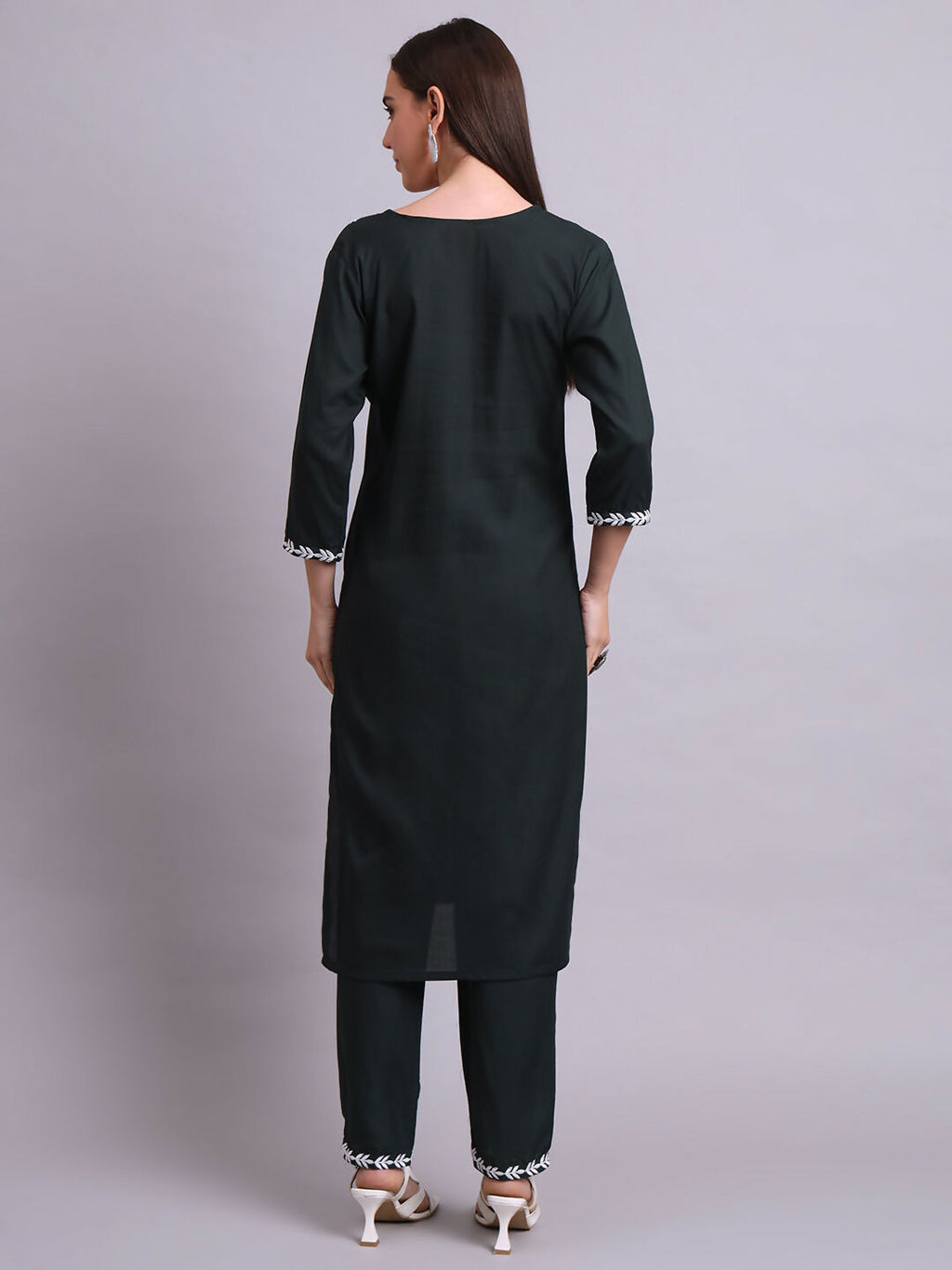 Joban Fashion Green Cotton & Embroidery Work Kurta With Trousers Set | Grocsy