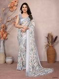 Designer Partywear Greay Bright Moss Satin Patta Fancy Saree - Kanak | Grocsy