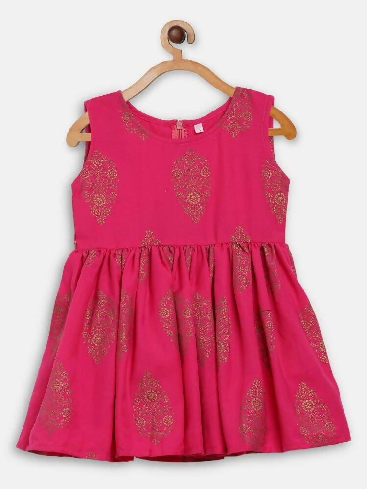 Ahalyaa Pink Rayon Printed Kids Kurta Sharara Set For Girls | Grocsy