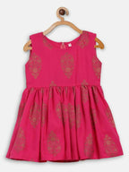 Ahalyaa Pink Rayon Printed Kids Kurta Sharara Set For Girls | Grocsy