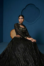 Black Sequence Work Georgette Crop Top Type Full Sleeve Lehenga Choli - Jihu Culture | Grocsy