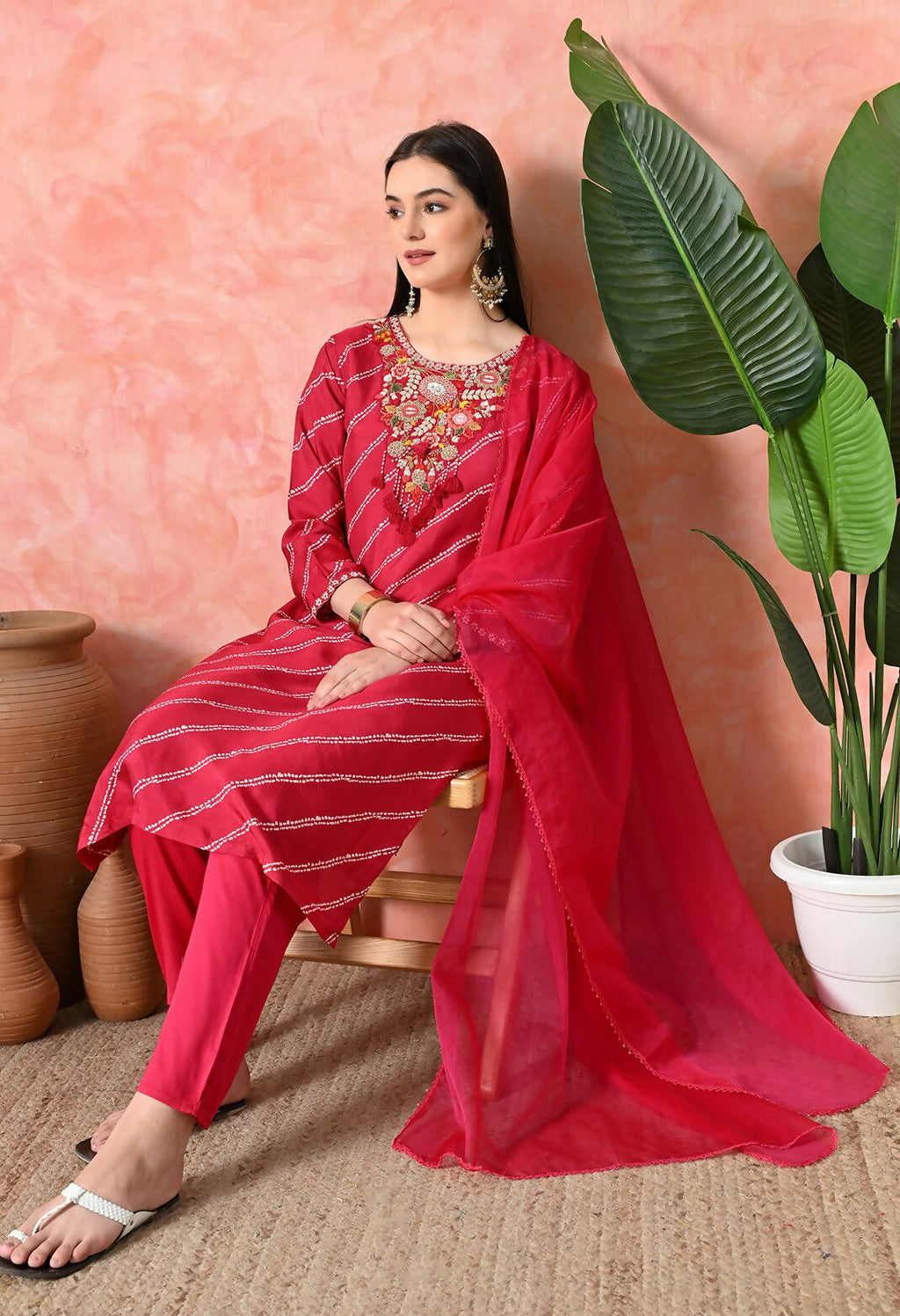 Joban Fashion Rani Premium Pure Viscose Print Dola With Handwork Kurta Set | Grocsy