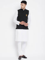 Even Apparels Black Pure Cotton White Kurta Sets With Eid Insignia Jackets PW66 | Grocsy
