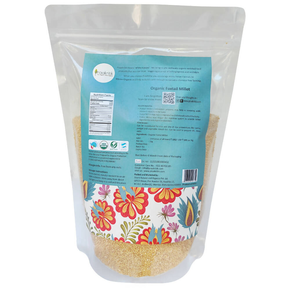 Praakritik Organic Foxtail Millets (Kangani) | Grocsy