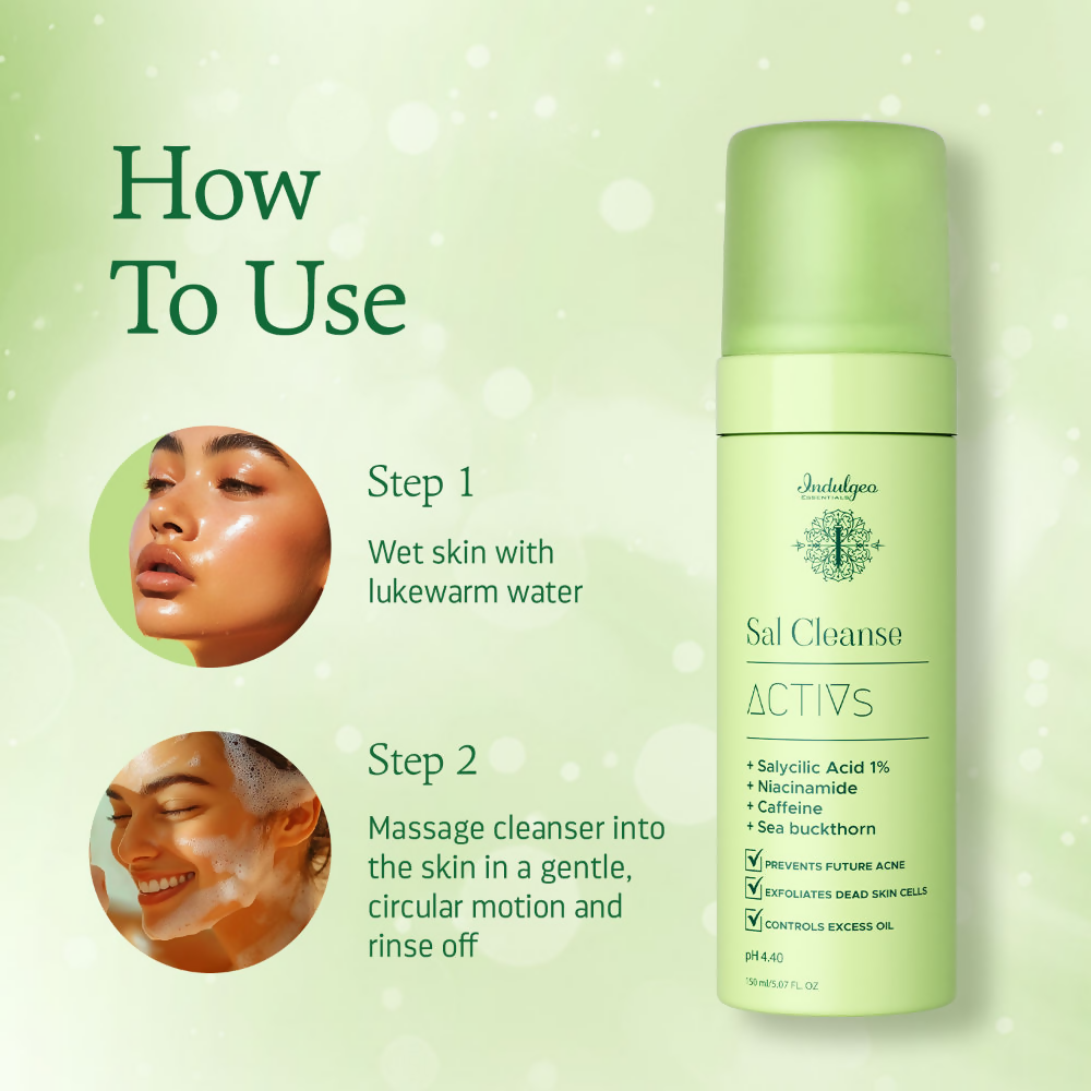 Indulgeo Essentials Sal Cleanse - Salicylic Acid Foaming Face Wash | Grocsy