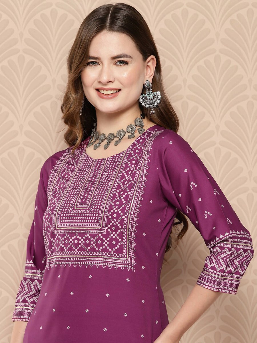 Ahalyaa Women's Traditional wear Kurta Set - Purple | Grocsy