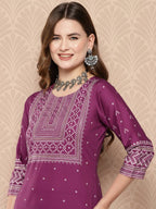 Ahalyaa Women's Traditional wear Kurta Set - Purple | Grocsy