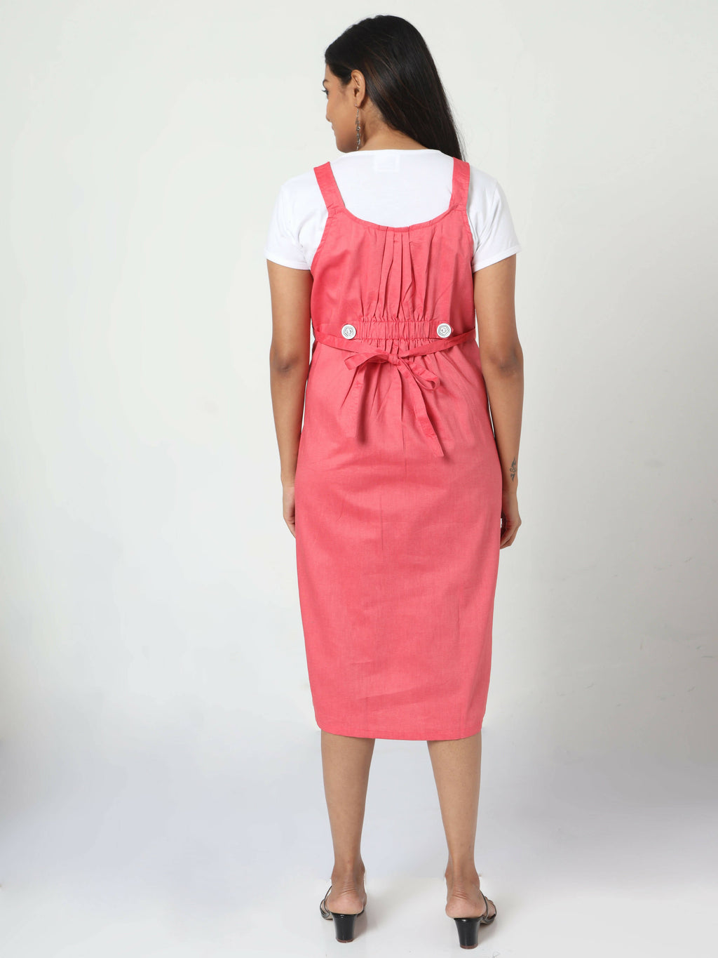 Manet Half Sleeves Solid Maternity Dress With Concealed Zipper Nursing Access - Red | Grocsy