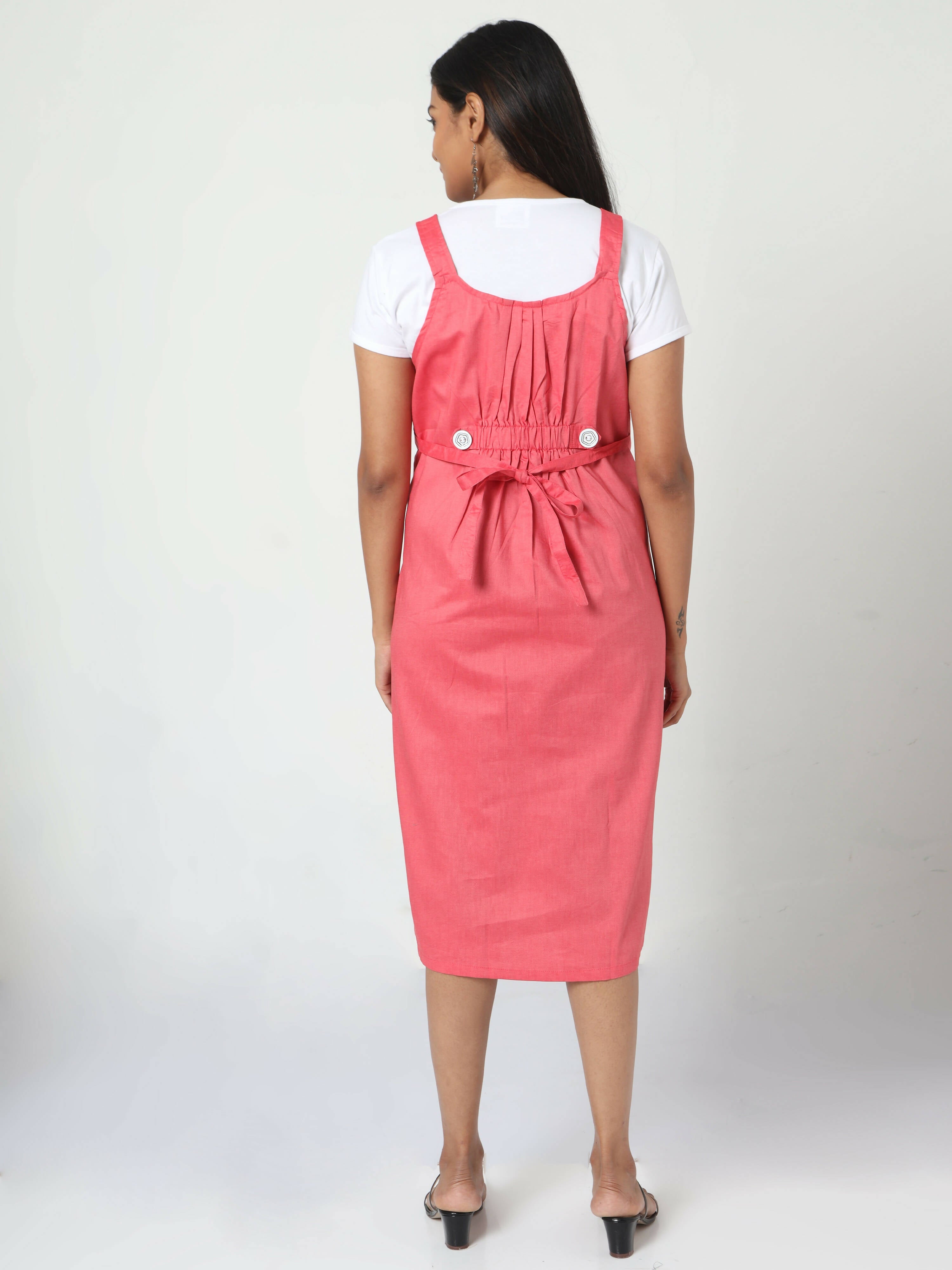 Manet Half Sleeves Solid Maternity Dress With Concealed Zipper Nursing Access - Red | Grocsy