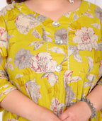 Miravan Women's Plus Size Cotton Gota Patti And Lace Border Details Floral Printed Yellow Anarkali Kurta | Grocsy