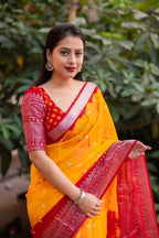 Orange Jute Silk Ethnic Motifs Saree with Unstitched Blouse - A2M | Grocsy