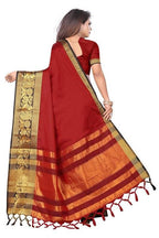Vamika Banarasi Cotton Silk Weaving Red Saree (DOCTOR MOR RED) | Grocsy