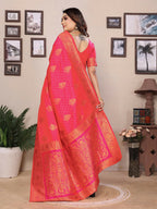 Joban Fashion Banarasi Pink Woven Soft Silk Saree | Grocsy