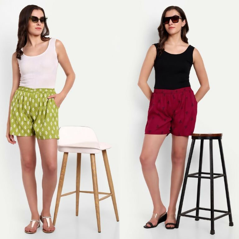 Alvano Beautiful Printed Maroon, Green Bermuda Shorts, Night Shorts, Regular Shorts, Boxer Shorts, Beach Shorts, Basic Shorts | Grocsy