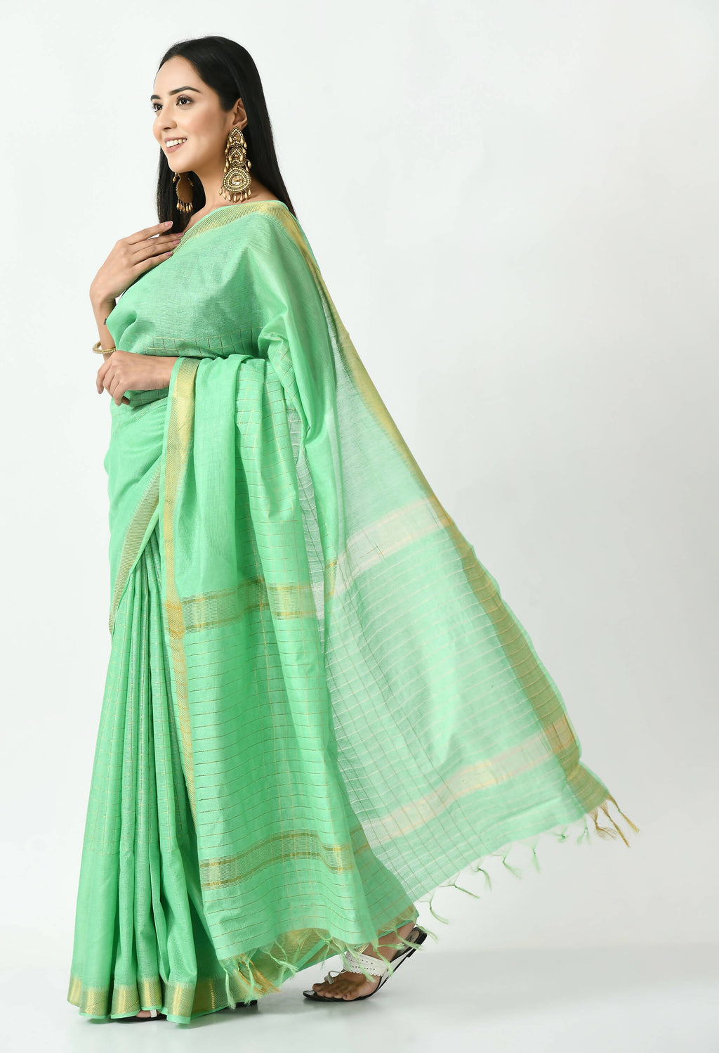 Mominos Fashion Moeza Sea Green Bhagalpuri Handloom Silk Raj Shree Saree with unstitched Blouse piece | Grocsy
