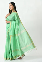 Mominos Fashion Moeza Sea Green Bhagalpuri Handloom Silk Raj Shree Saree with unstitched Blouse piece | Grocsy