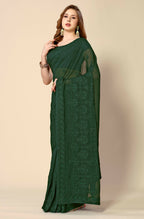 Green Georgette Embroidered and Stone Work Saree with Unstitched Blouse Piece - Roozal | Grocsy