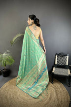 Joban Fashion Sea Green Geometric Pattern Soft Silk Patola Saree | Grocsy