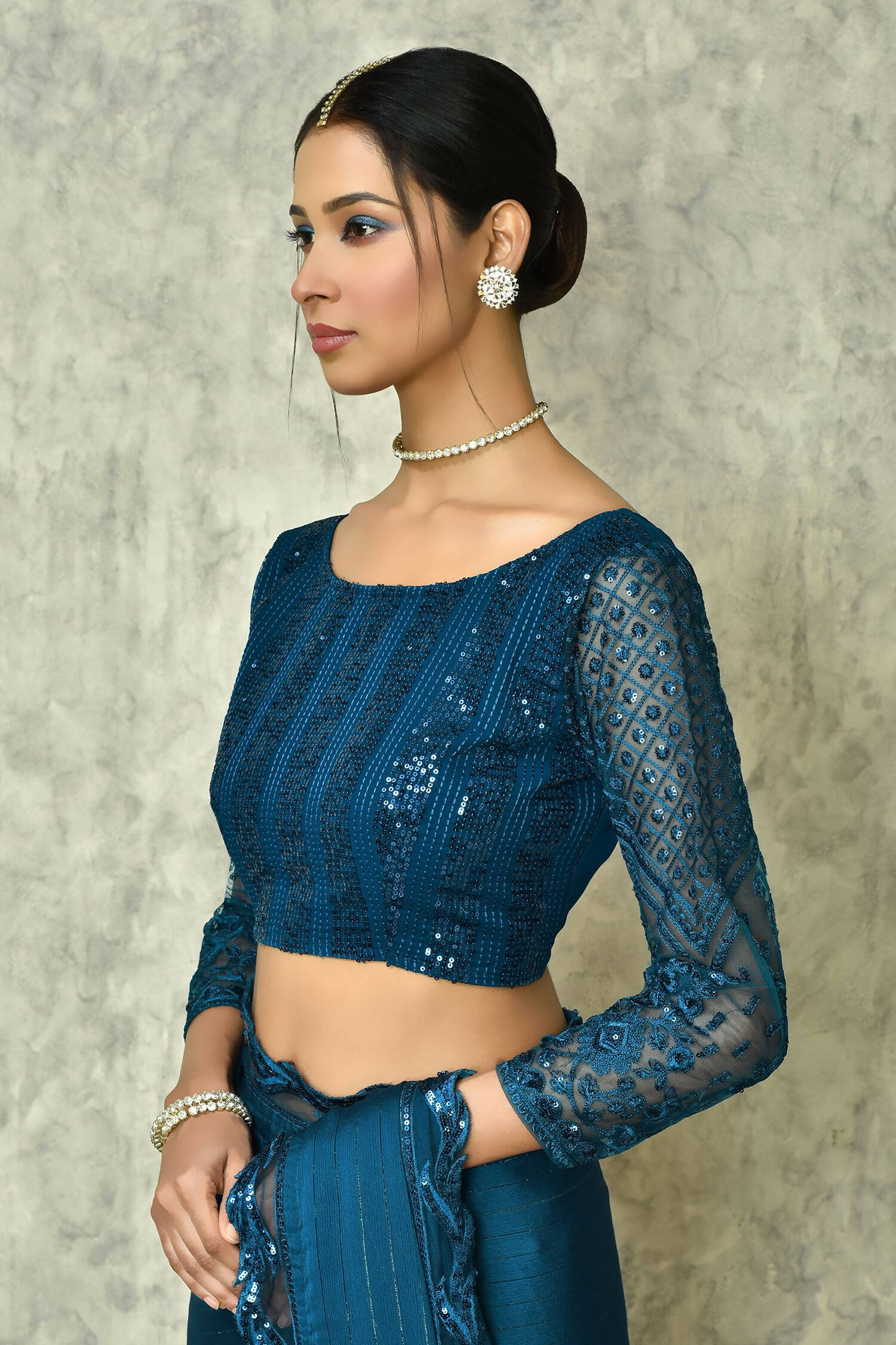 Blue Silk Stripe Saree With Blouse Piece - Purvi | Grocsy