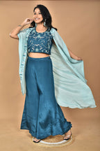 Morchari Women Hand Embroidery Crop Top-Blue | Grocsy