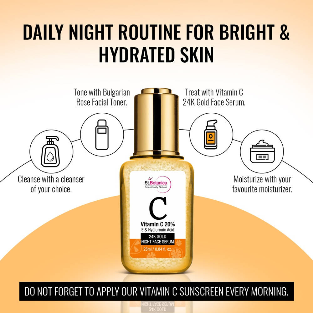 St.Botanica Vitamin C 20%, E & Hyaluronic Acid 24k Gold Night Face Serum | Grocsy