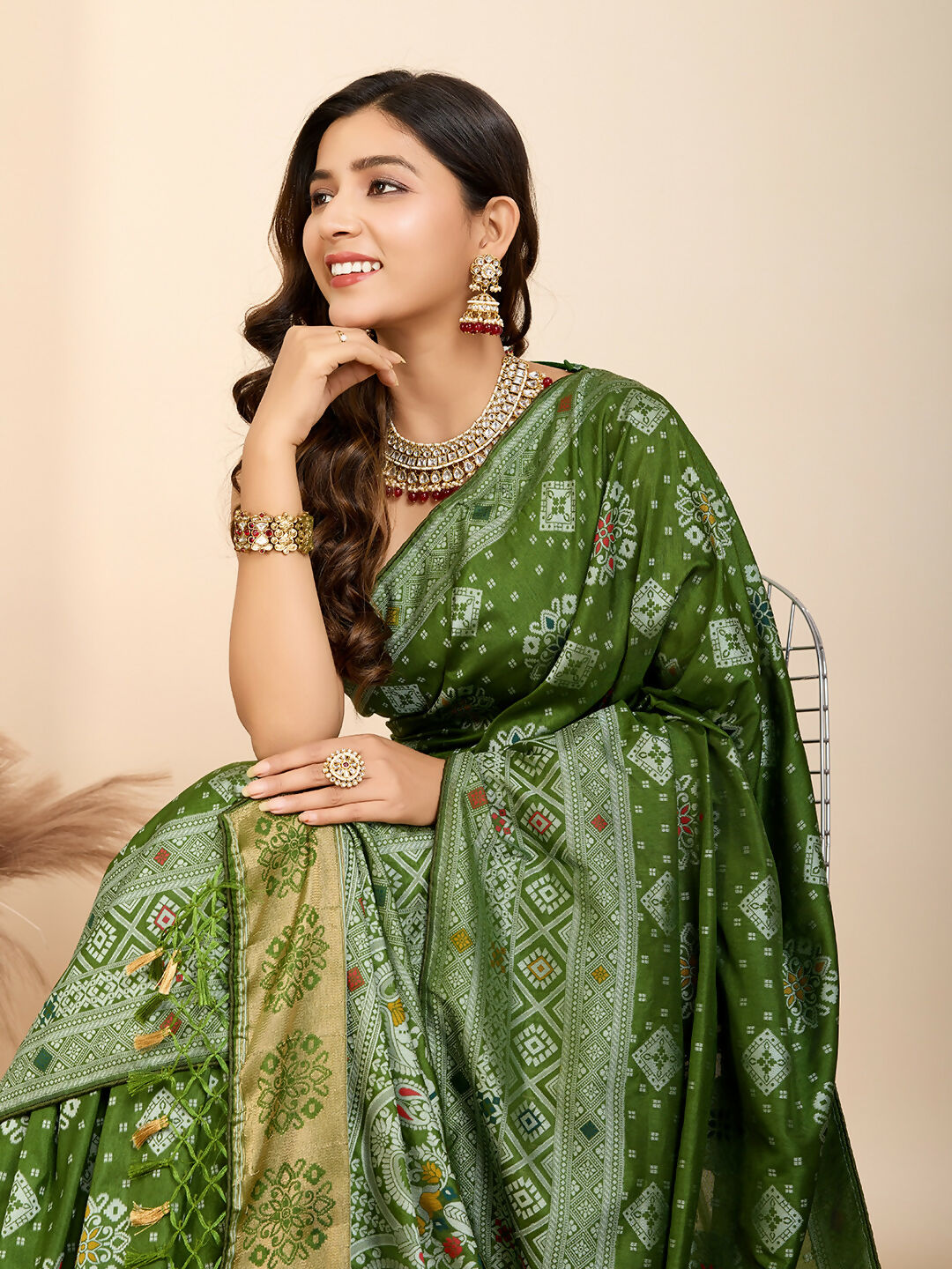 Mahendi Soft Silk Woven Meenakari Designer Saree - Vedanti | Grocsy