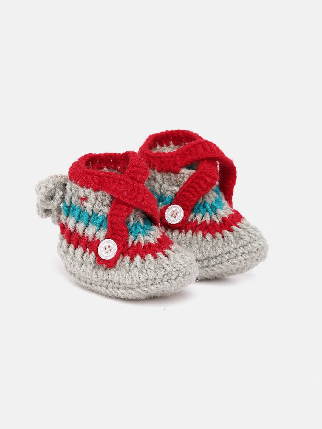 Chutput Kids Woollen Hand Knitted Self Desgin Detailed Booties - Grey | Grocsy
