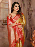 Anaita Golden Tissue Silk With Zari Weaving Saree With Blouse | Grocsy