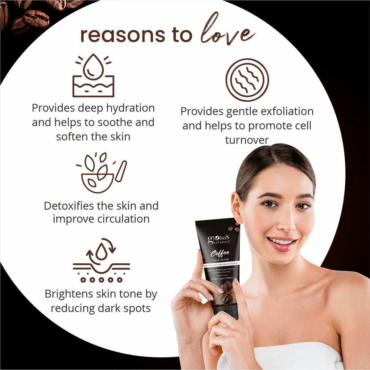Globus Naturals Coffee Face Scrub Enriched with Aloe Vera and kokum For All Skin Types | Grocsy