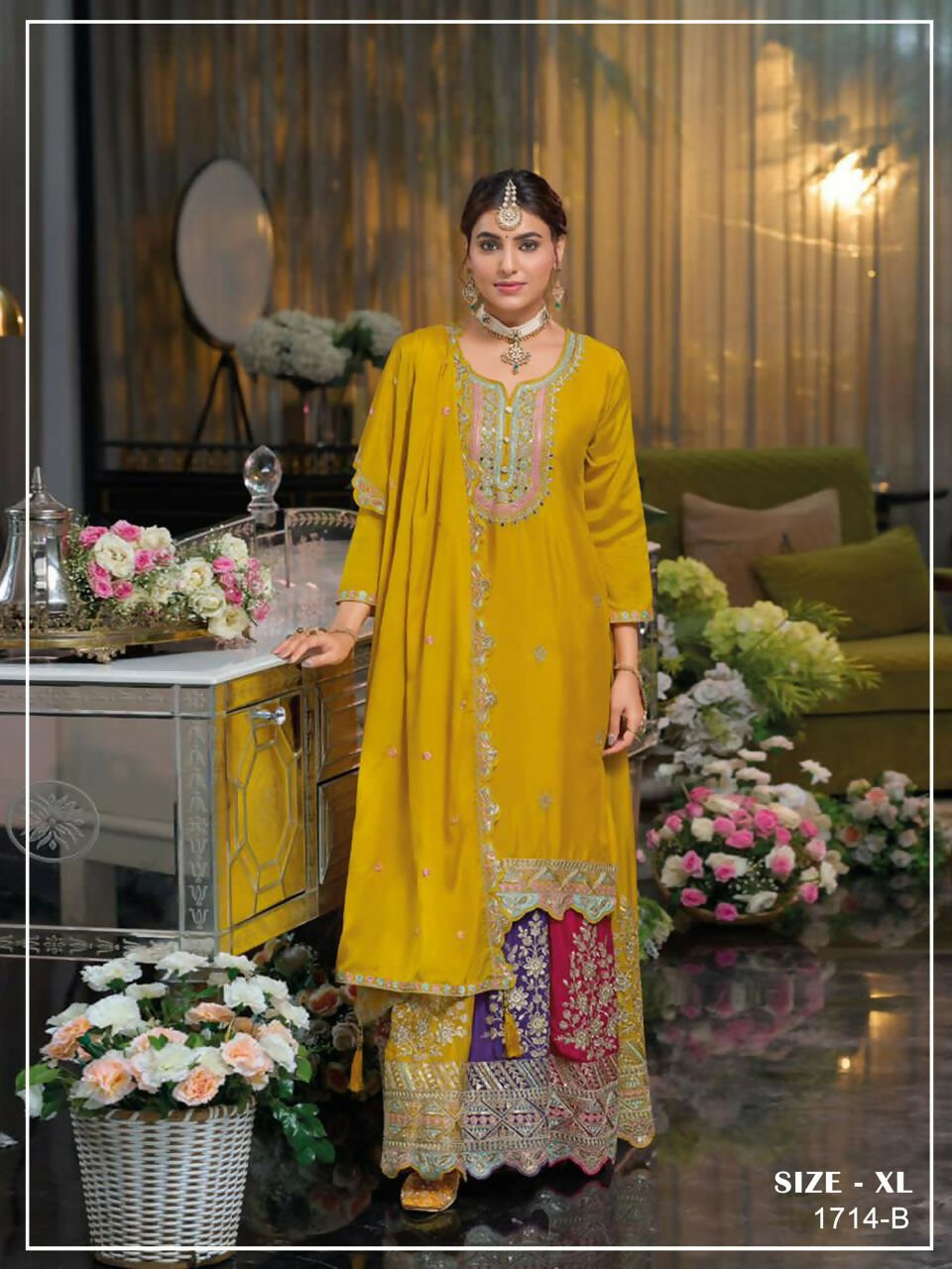 Anaita Yellow Heavy Chinon Stitched Suit with Embroidery & Sequence Work | Grocsy