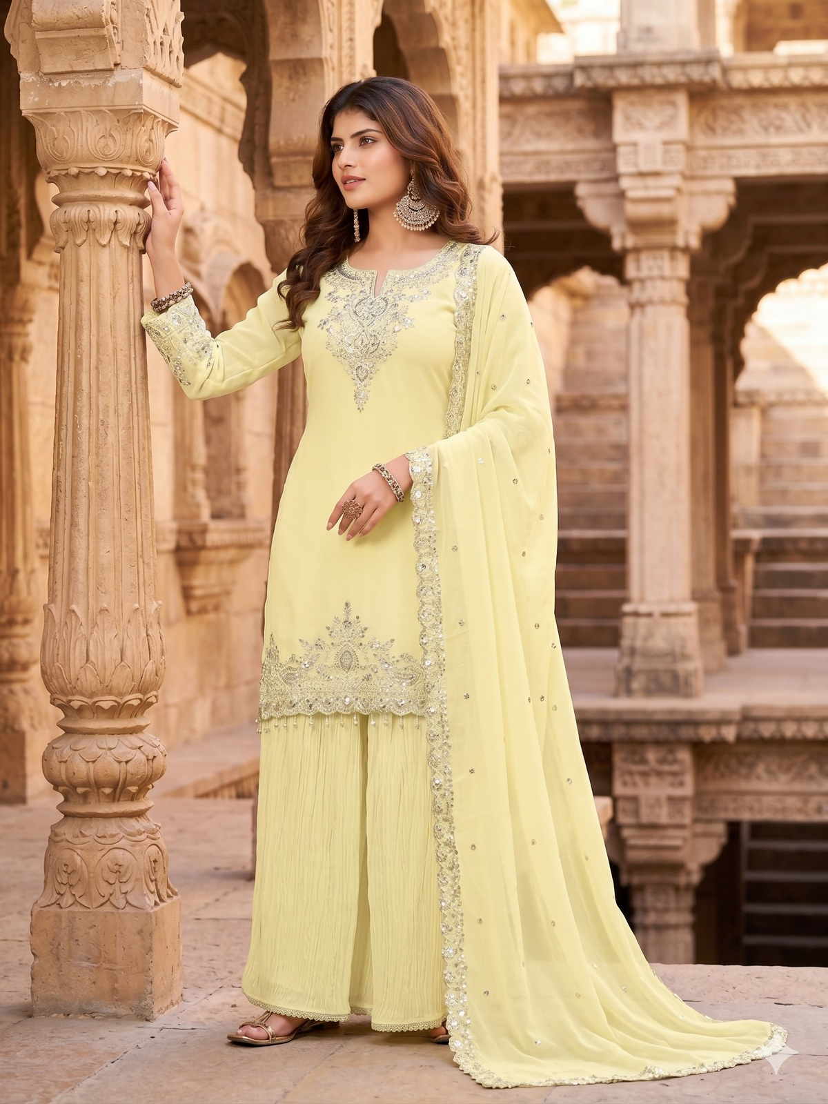 Teeya Creation Womens New Georgette Silk With Heavy Embroiedery With Sequence Work Lemon Kurta Set | Grocsy