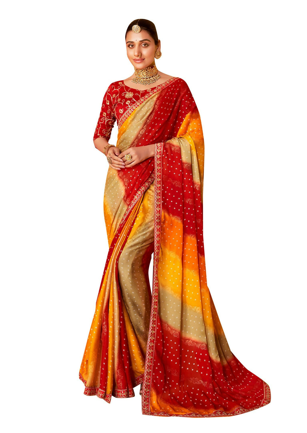 Joban Fashion Dola Silk With Zari Border Shaded Multi Color Work Saree | Grocsy