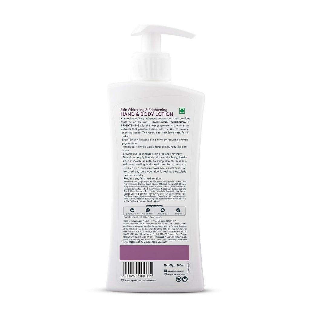 Lotus Herbals Whiteglow Skin Brightening Hand & Body Lotion | Grocsy