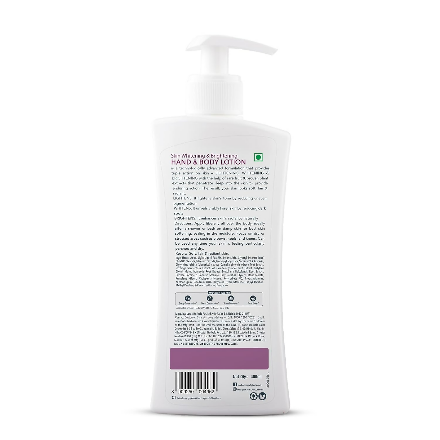 Lotus Herbals Whiteglow Skin Brightening Hand & Body Lotion | Grocsy