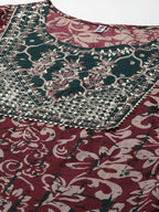 Yufta Women Mauve & Green Ethnic Motifs Printed Sequined Cotton Kurta Set & Dupatta | Grocsy