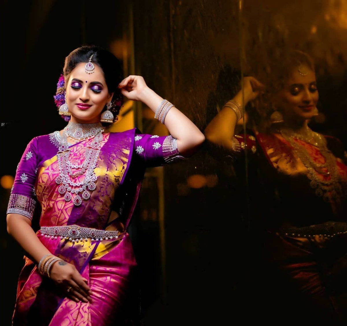 DEIANA'S Beautiful Designer Golden zari Soft Lichi Silk Saree - Pink | Grocsy