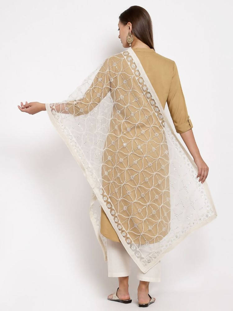 Myshka Women's Beautiful White Net Solid Casual Dupatta | Grocsy