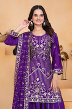 Teeya Creation Purple Color Chinon Silk Embroidery Work Wedding Wear Palazzo Set | Grocsy