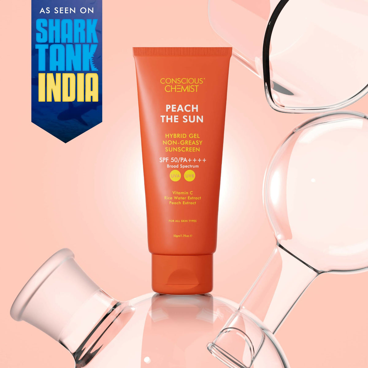 Conscious Chemist Peach The Sun Hybrid Gel Sunscreen SPF 50 PA ++++ | Grocsy