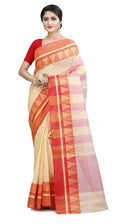 Exclusive Collection White Red 100% Pure Cotton Tant Saree | Grocsy