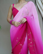 Vamsee Antara Pink Georgette Saree | Grocsy