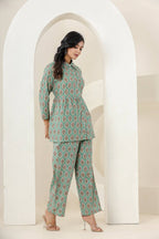 Kaajh Women's Green Printed Cotton Co-ord Set | Grocsy