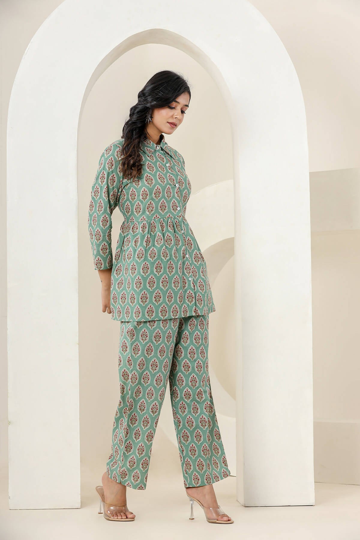 Kaajh Women's Green Printed Cotton Co-ord Set | Grocsy