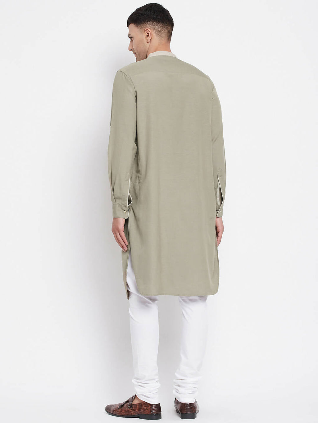 Even Apparels Green Pure Cotton Men's Kurta With Contrast Collar And Placket | Grocsy