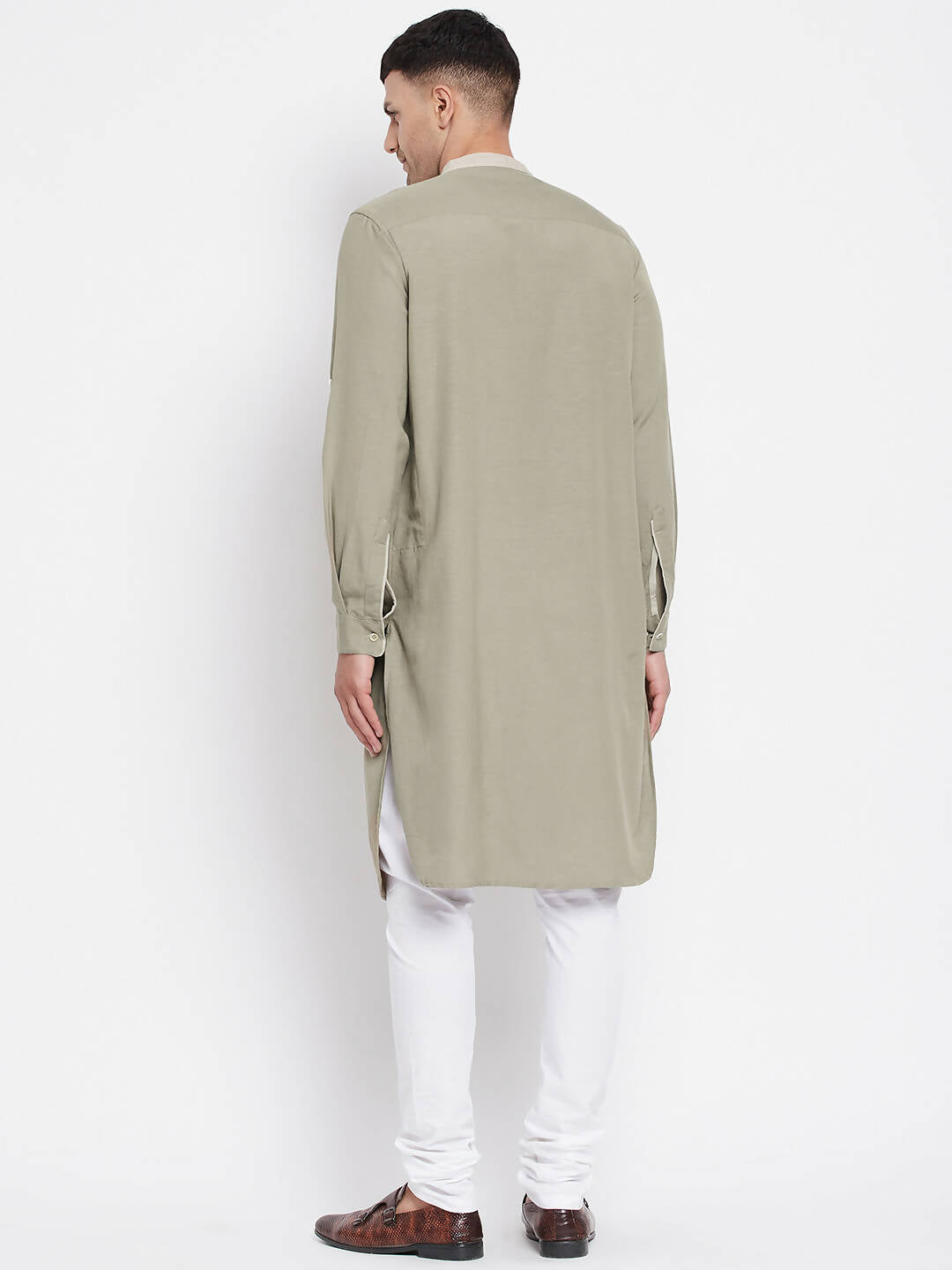 Even Apparels Green Pure Cotton Men's Kurta With Contrast Collar And Placket | Grocsy