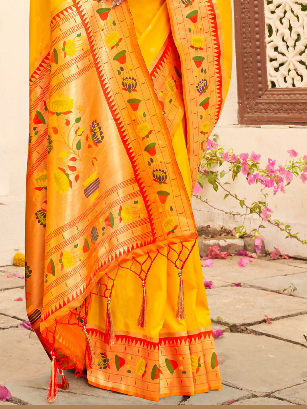 Shree Shyam Fashion Silk Blend Yellow Saree | Grocsy