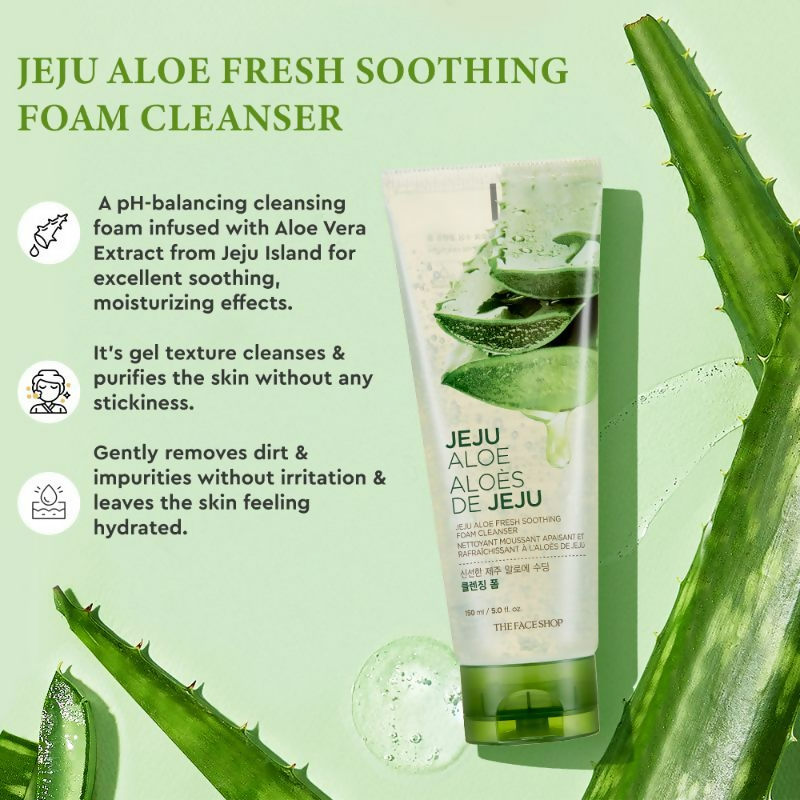 The Face Shop Jeju Aloe Fresh Soothing Foam Cleanser | Grocsy