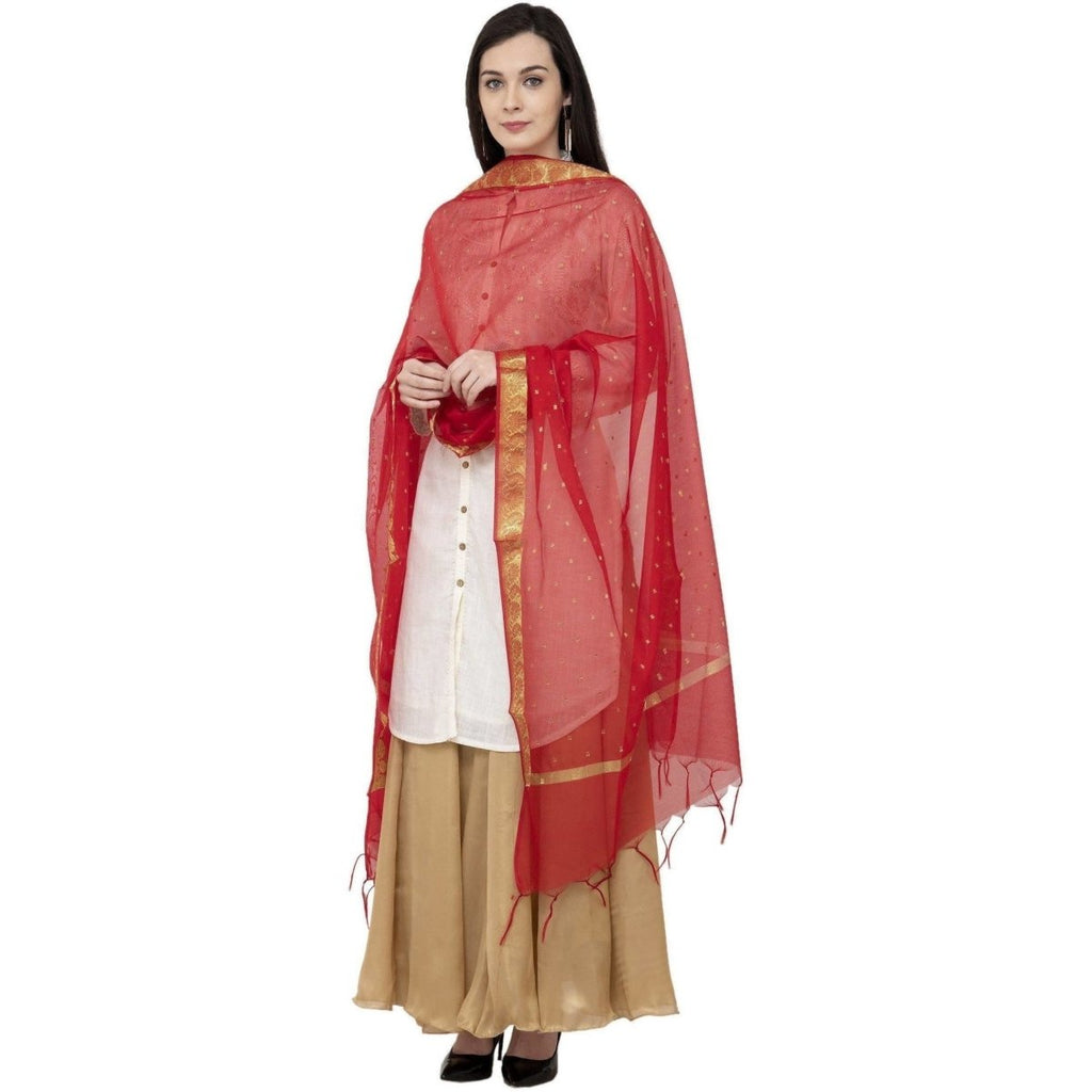 A R Silk VNS Border Buti Fancy Dupatta Color Red Dupatta or Chunni | Grocsy